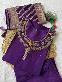 Thumbnail for Aastha Fashion Purple Roman Silk Hand Work Festival Wear Suit