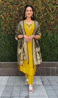 Thumbnail for Aastha Fashion Yellow Roman Silk Hand Work Festival Wear Suit