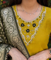 Thumbnail for Aastha Fashion Yellow Roman Silk Hand Work Festival Wear Suit