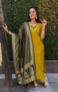 Thumbnail for Aastha Fashion Yellow Roman Silk Hand Work Festival Wear Suit