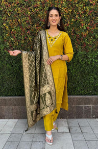 Thumbnail for Aastha Fashion Yellow Roman Silk Hand Work Festival Wear Suit