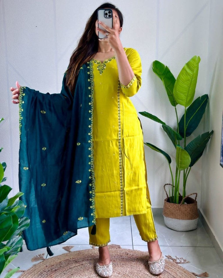 Aastha Fashion Parrot Roman Silk Hand Work Festival Wear Suit