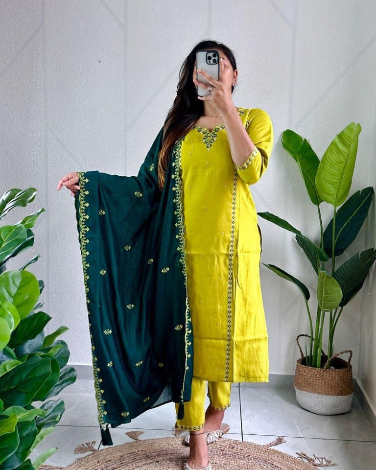 Aastha Fashion Parrot Roman Silk Hand Work Festival Wear Suit