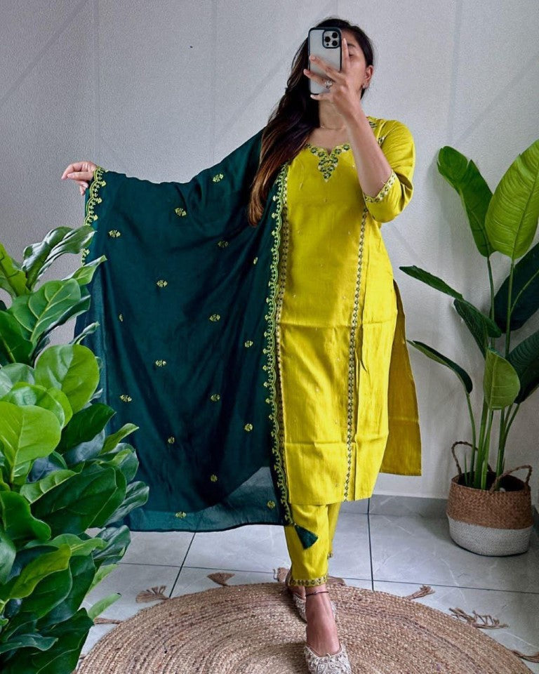 Aastha Fashion Parrot Roman Silk Hand Work Festival Wear Suit