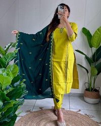 Thumbnail for Aastha Fashion Parrot Roman Silk Hand Work Festival Wear Suit