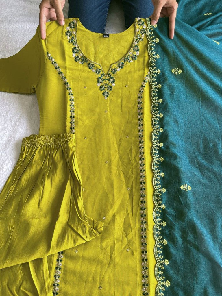 Aastha Fashion Parrot Roman Silk Hand Work Festival Wear Suit