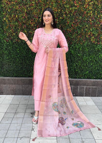 Thumbnail for Aastha Fashion Light Pink Roman Silk Hand Work Festival Wear Suit