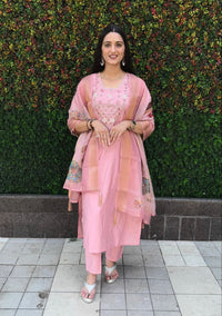 Thumbnail for Aastha Fashion Light Pink Roman Silk Hand Work Festival Wear Suit