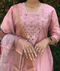 Thumbnail for Aastha Fashion Light Pink Roman Silk Hand Work Festival Wear Suit