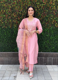 Thumbnail for Aastha Fashion Light Pink Roman Silk Hand Work Festival Wear Suit