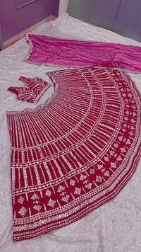 Thumbnail for Aastha Fashion Pink Heavy Slub Silk Thread & Paper Mirror Work Semi Stitched Lehenga Choli