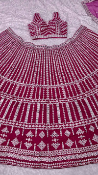 Thumbnail for Aastha Fashion Pink Heavy Slub Silk Thread & Paper Mirror Work Semi Stitched Lehenga Choli