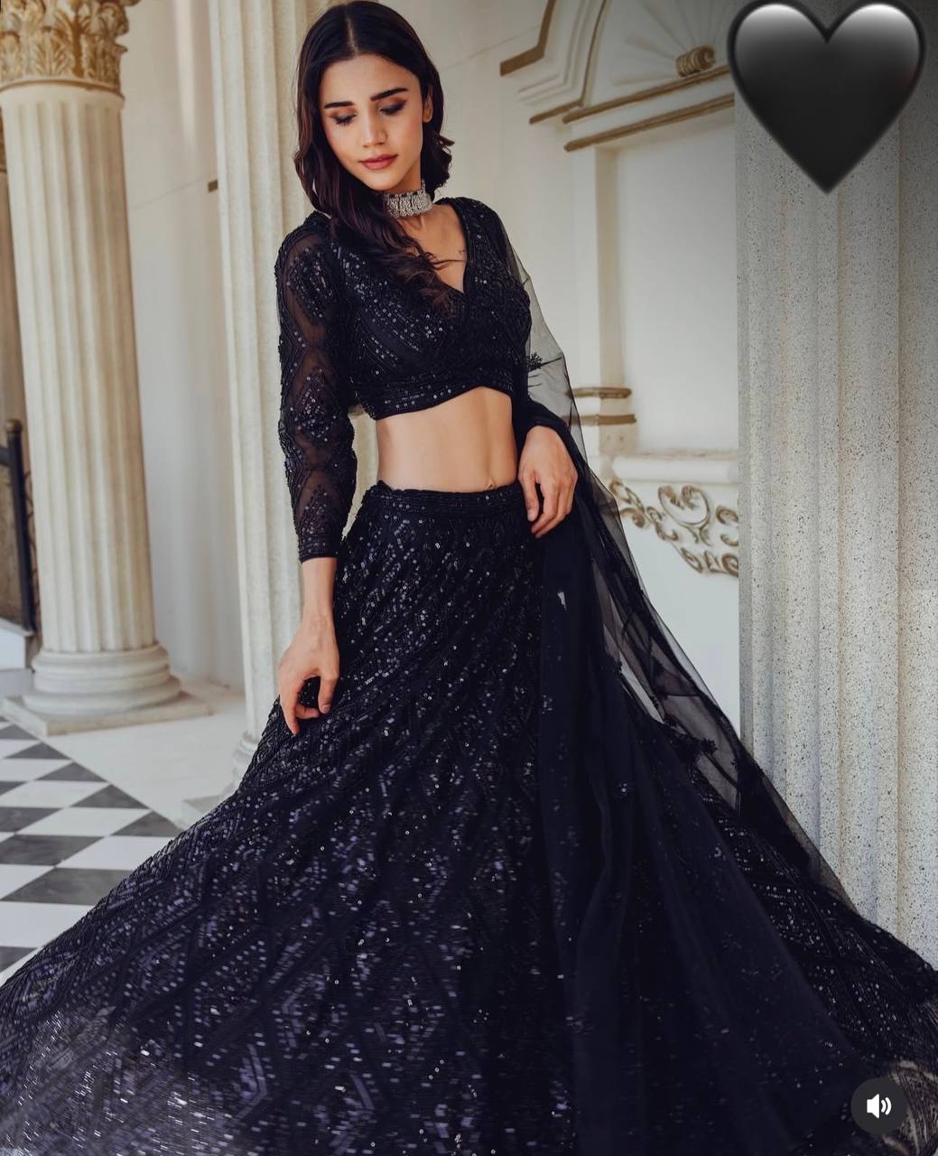 Aastha Fashion Black Georgette Sequins & Dori Work Semi Stitched Lehenga Choli