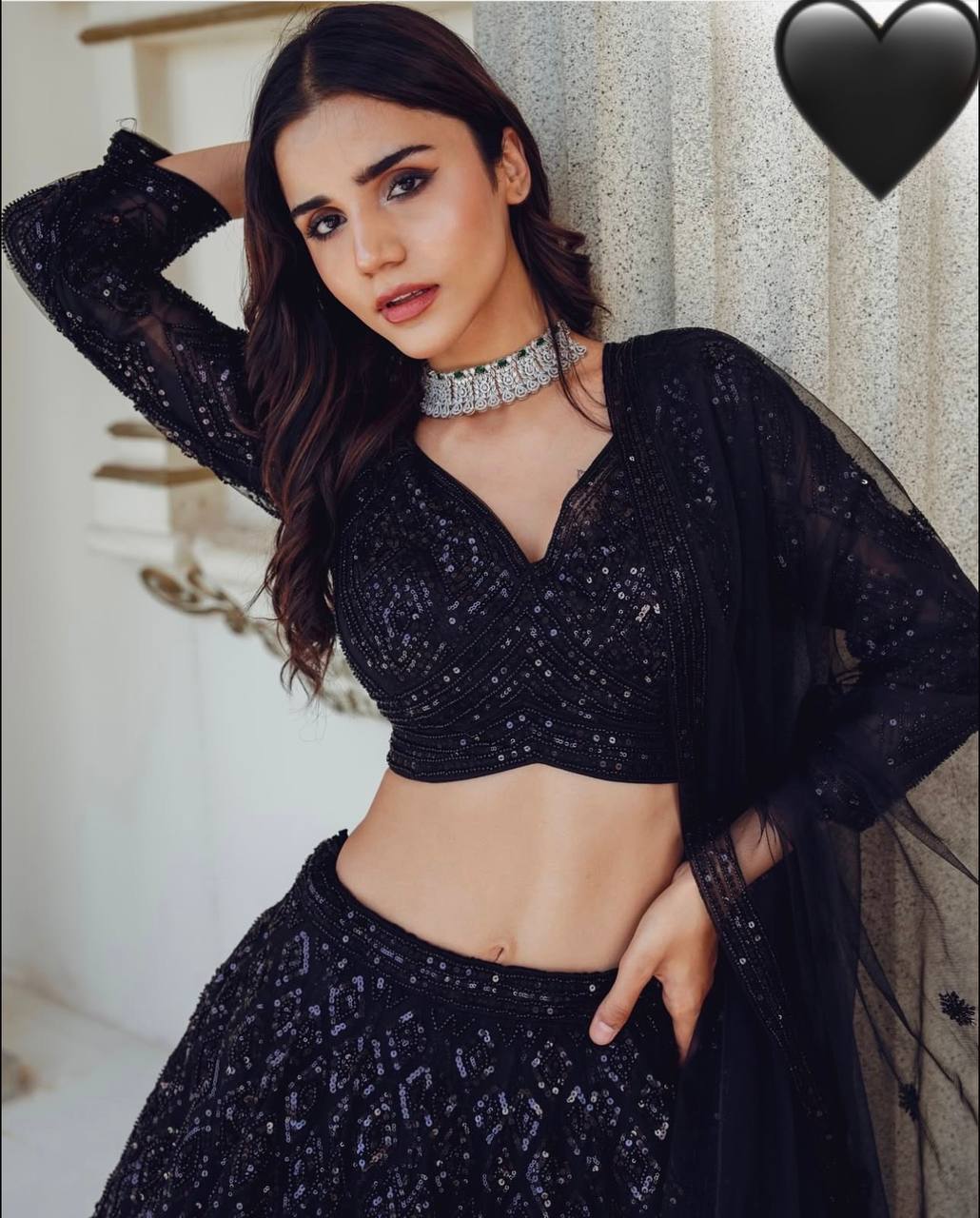 Aastha Fashion Black Georgette Sequins & Dori Work Semi Stitched Lehenga Choli