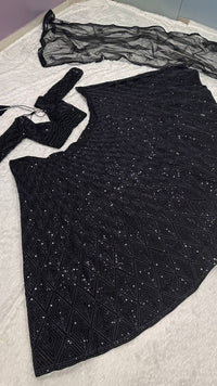 Thumbnail for Aastha Fashion Black Georgette Sequins & Dori Work Semi Stitched Lehenga Choli