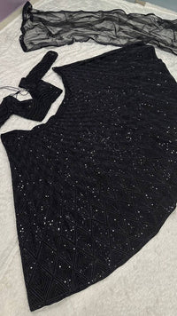 Thumbnail for Aastha Fashion Black Georgette Sequins & Dori Work Semi Stitched Lehenga Choli