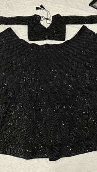 Thumbnail for Aastha Fashion Black Georgette Sequins & Dori Work Semi Stitched Lehenga Choli