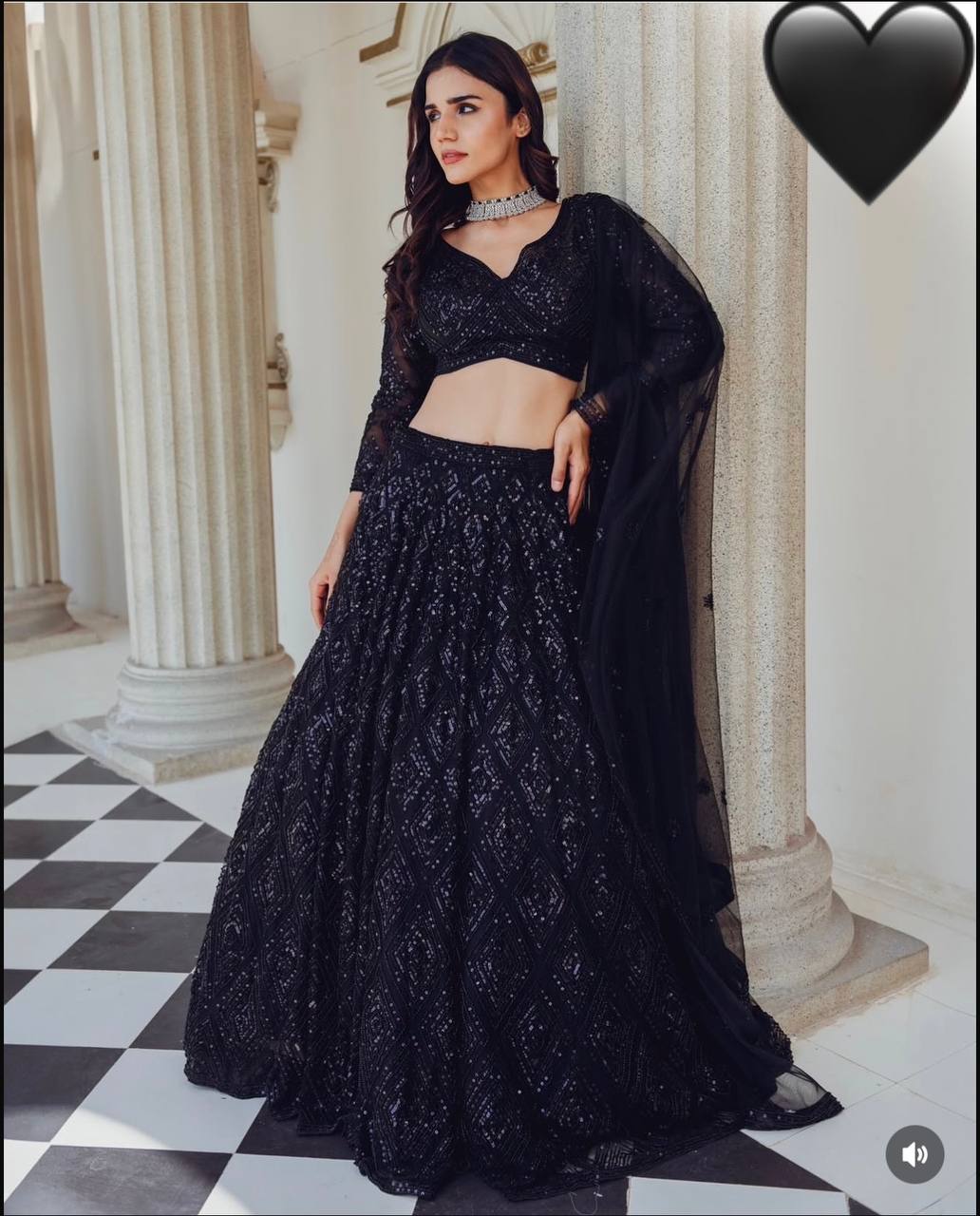 Aastha Fashion Black Georgette Sequins & Dori Work Semi Stitched Lehenga Choli