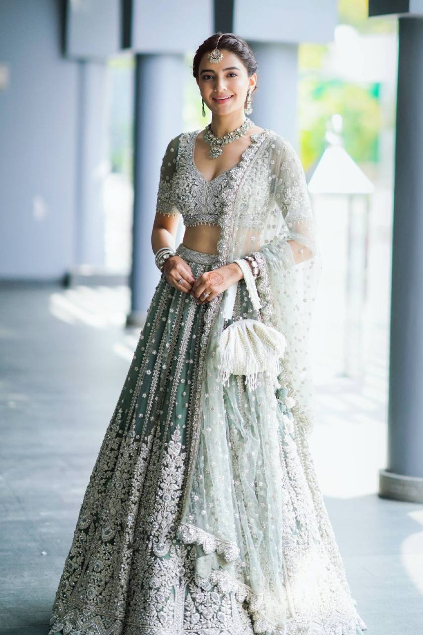 Aastha Fashion Pista Net Dori & Sequence Work Semi Stitched Lehenga Choli