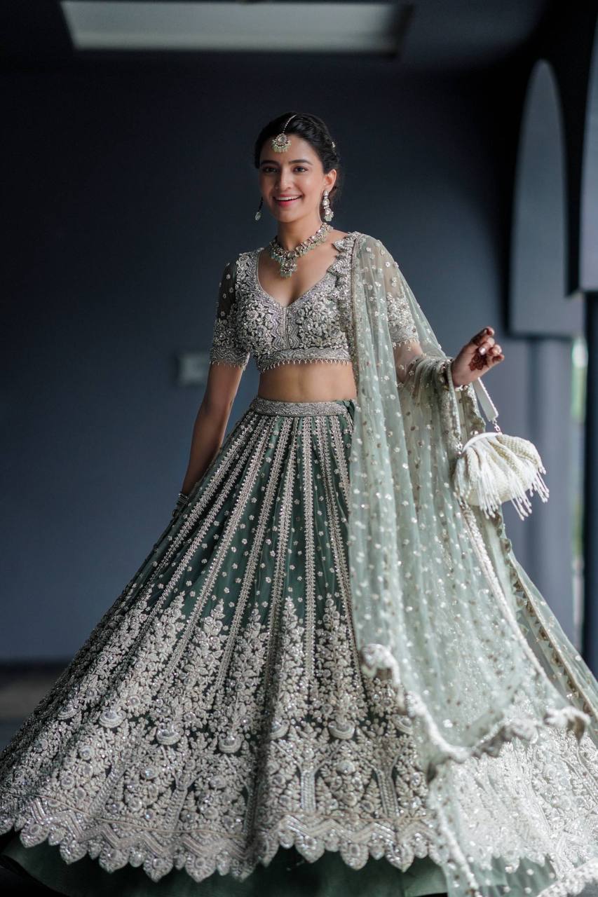 Aastha Fashion Pista Net Dori & Sequence Work Semi Stitched Lehenga Choli