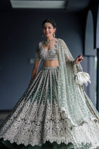 Thumbnail for Aastha Fashion Pista Net Dori & Sequence Work Semi Stitched Lehenga Choli