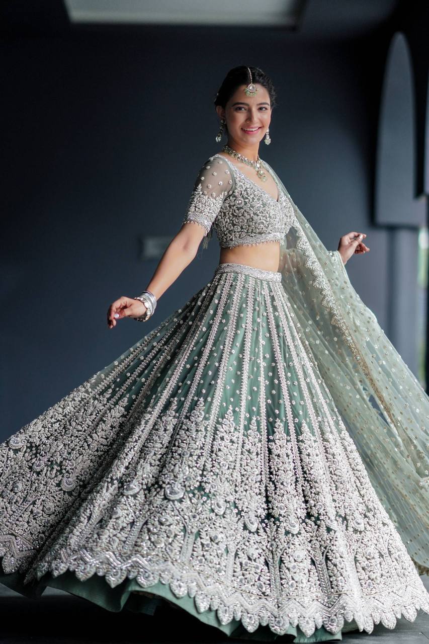 Aastha Fashion Pista Net Dori & Sequence Work Semi Stitched Lehenga Choli
