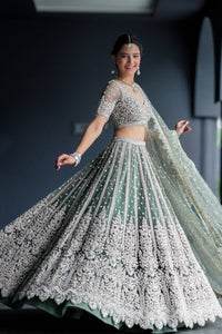 Thumbnail for Aastha Fashion Pista Net Dori & Sequence Work Semi Stitched Lehenga Choli