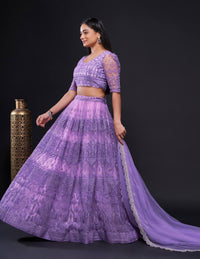 Thumbnail for Aastha Fashion Lavender Net Thread , Zari & Sequence Work Semi Stitched Lehenga Choli