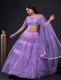 Thumbnail for Aastha Fashion Lavender Net Thread , Zari & Sequence Work Semi Stitched Lehenga Choli