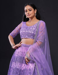 Thumbnail for Aastha Fashion Lavender Net Thread , Zari & Sequence Work Semi Stitched Lehenga Choli