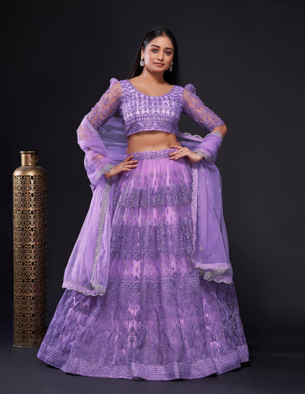 Aastha Fashion Lavender Net Thread , Zari & Sequence Work Semi Stitched Lehenga Choli