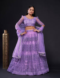Thumbnail for Aastha Fashion Lavender Net Thread , Zari & Sequence Work Semi Stitched Lehenga Choli