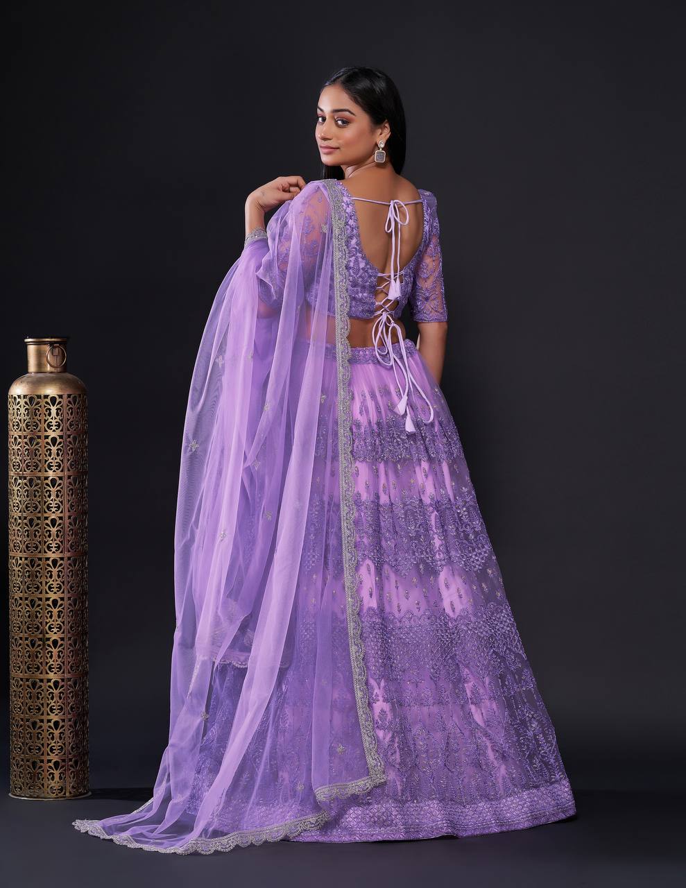 Aastha Fashion Lavender Net Thread , Zari & Sequence Work Semi Stitched Lehenga Choli