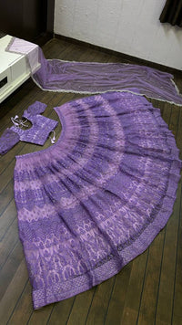 Thumbnail for Aastha Fashion Lavender Net Thread , Zari & Sequence Work Semi Stitched Lehenga Choli