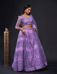 Thumbnail for Aastha Fashion Lavender Net Thread , Zari & Sequence Work Semi Stitched Lehenga Choli