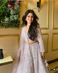 Thumbnail for Aastha Fashion Pink Net Resham Thread & Sequins Work Semi Stitched Lehenga Choli