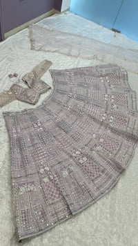 Thumbnail for Aastha Fashion Pink Net Resham Thread & Sequins Work Semi Stitched Lehenga Choli