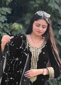 Thumbnail for Aastha Fashion Black Heavy Viscose Velvet Festival Wear Suit