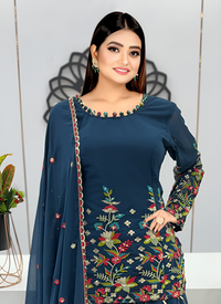 Thumbnail for Aastha Fashion Blue Heavy Faux Georgette Festival Wear Suit