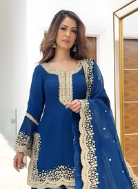 Thumbnail for Aastha Fashion Blue Faux Georgette Festival Wear Suit