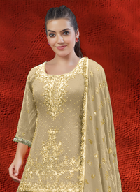 Thumbnail for Aastha Fashion Beige Pure Heavy Chinnon Silk Lehenga Choli