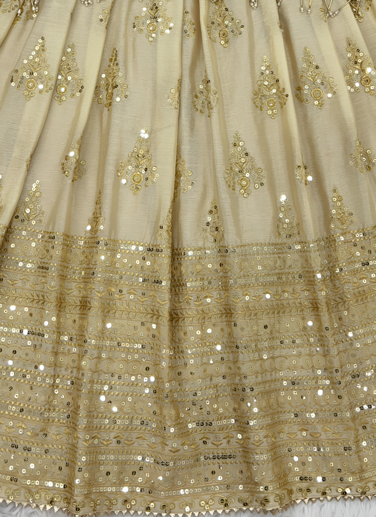 Aastha Fashion Beige Pure Heavy Chinnon Silk Lehenga Choli