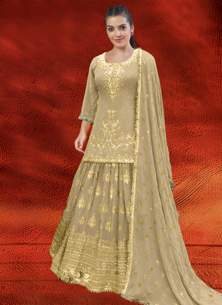 Aastha Fashion Beige Pure Heavy Chinnon Silk Lehenga Choli
