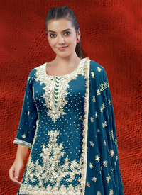 Thumbnail for Aastha Fashion Teal Pure Heavy Chinnon Silk Lehenga Choli