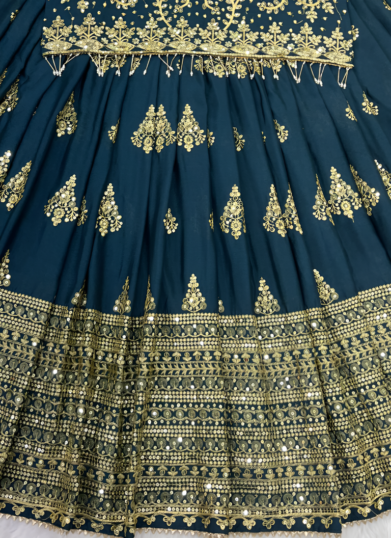 Aastha Fashion Teal Pure Heavy Chinnon Silk Lehenga Choli