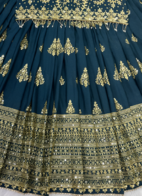 Thumbnail for Aastha Fashion Teal Pure Heavy Chinnon Silk Lehenga Choli