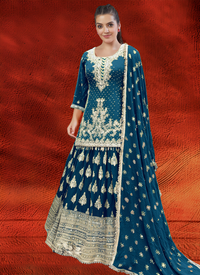 Thumbnail for Aastha Fashion Teal Pure Heavy Chinnon Silk Lehenga Choli