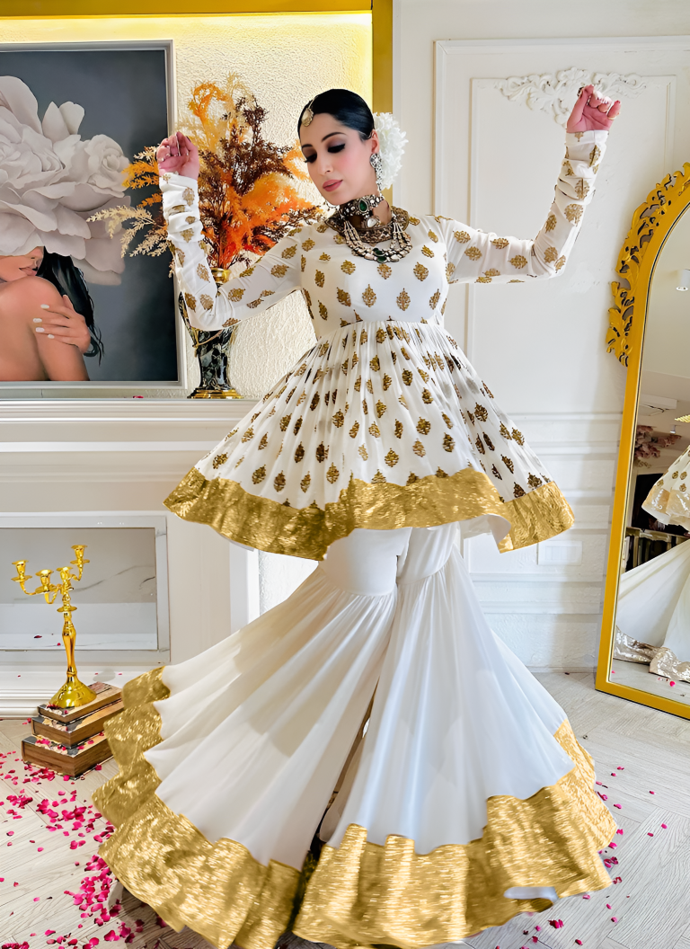 Aastha Fashion White Heavy Faux Georgette Festival Wear Suit