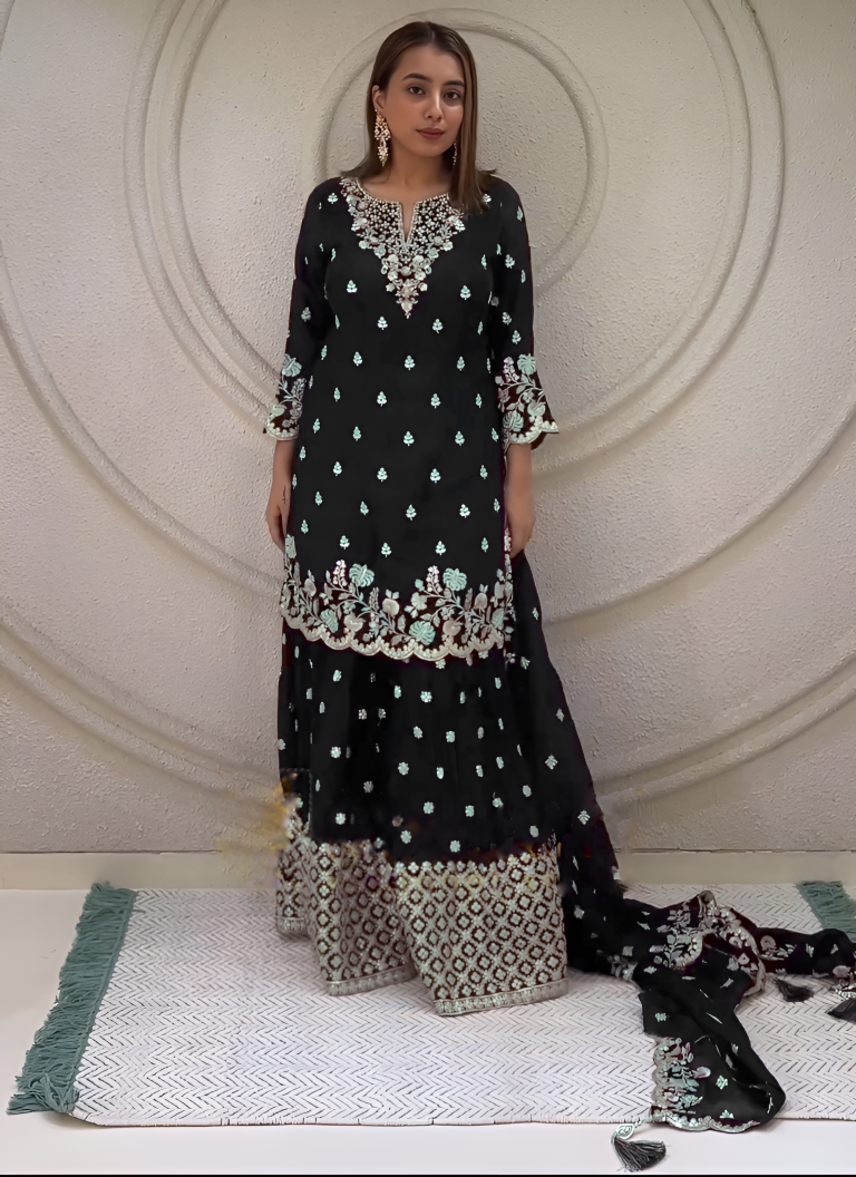 Aastha Fashion Black Heavy Chinon Silk Festival Wear Suit