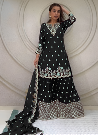 Thumbnail for Aastha Fashion Black Heavy Chinon Silk Festival Wear Suit